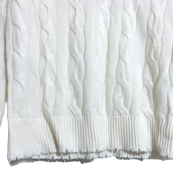 NEW Minnie Rose Cashmere V-Neck Frayed Edges Cable Knit Sweater - Picture 10 of 12